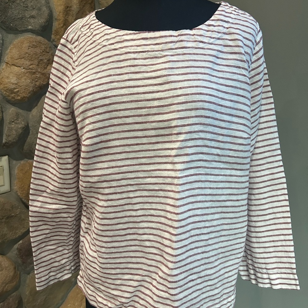 Sigrid Olsen 100% Linen White and Mauve Relaxed Blouse Size Medium